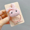 Handmade pink plush bunny hair tie with bow on display card for girls and toddlers - Pink Rabbit Hair Tie