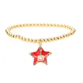 Bracciale a sfere dorate con ciondolo a stella rosso vibrante e zirconi multicolori - Rosso