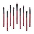 Burgundy eye makeup brush set with animal hair and black bristles on white background - 9Pcs Eye Brush Set Pearl Red