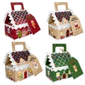 Set aus vier Weihnachtsgeschenkkartons in Hausform in Rot, Grün und Kraftpapier-Optik - S861 (24er Set/4 Stile Gemischt)