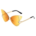 Butterfly sunglasses with orange gradient rimless lenses and gold spiral metal temples - Gold Frame Orange Yellow Lens