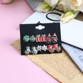 Christmas stud earring set featuring six pairs of cartoon elk and penguin motifs - 6 Pairs/Set Animal Snowflake Alloy Studs