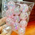 Pink transparent sphere cake topper ornaments in a clear 10-piece packaging bag - Iridescent Pink Ball Set (S)
