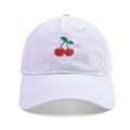 Vintage washed white baseball cap featuring a red and green cherry embroidery design - White