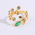 Gold plated butterfly leaf ring featuring sparkling green and clear zircon stones - Green Garland Style (JZ26-11)