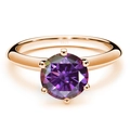Macro detail of S925 engraved stamp on a rose gold six-prong ring with purple stone - Size 5 / 1 ct / Fuschia
