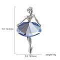 Silver ballet girl brooch with blue crystal skirt and rhinestones, 4.5cm height - Silver Blue Large Crystal Skirt