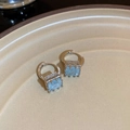 Geometric silver earrings with light blue square zircon stones and clicker closure - Light Blue Square Gemstone Silver Hoop (5#)