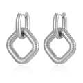 Macro view of silver square pendant earrings with snake bone texture and polished finish - Steel Textured Square Style (MS-505B)