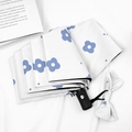 Automatic folding umbrella with blue floral pattern and black matte handle on white background - 8 Ribs Automatic / White French Style