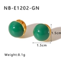 Close-up of 1.5cm green enamel ball earrings with gold-plated trim and 8.1g weight - Green Ball Style (NB-E1202-GN)