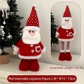 Retractable Santa Claus plush figure in red and white with telescopic legs, 39 to 50cm tall - Red White Knit Retractable Santa