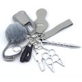 Detailed close-up of gray self-defense keychain set components on white background - Grey Set