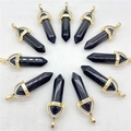Dark blue hexagonal crystal column pendant with golden metal setting and alloy bail - Blue Sandstone / Pendant Only (Without Chain)