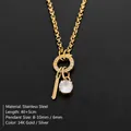 Elegant 14K gold plated titanium steel necklace with a sparkling round zircon pendant - Letter L