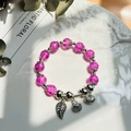 Pink crackle crystal beaded bracelet with shell and leaf pendants on white tray - S056-purple Shell Leaf Safety Buckle Bracelet #sz472