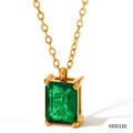 Golden stainless steel necklace with green sugarloaf zircon pendant in four-prong setting - Gold with Green Zirconia (KDD120)