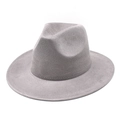 Detail shot of the wide brim and stitching on the grey faux suede fedora hat - M (56-59cm) / Light Grey Suede