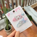 Close-up of pink and blue Westie dog hair clips with cute fabric bows for girls - Rhinestone Dog - Pink Blue Bowknot Non-marking Clips (2pcs)