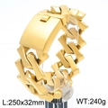 Golden titanium steel diamond Cuban chain bracelet with 32mm links in 250mm length - Gold Color Sand Surface (KB187457-KJX)