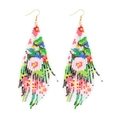 Colorful Bohemian beaded tassel earrings with handmade geometric ethnic patterns - Pink Floral Multicolor