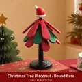 Christmas tree silicone coaster set with green leaves and red hat on a black base - Round Base [Christmas Hat Style]