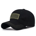 Gorra de béisbol clásica de algodón negro con bordado de bandera estadounidense verde delante - Ajustable / Negro