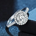 Elegant halo heart ring featuring silver-tone plating and round brilliant gemstone - J25 (White Gold)