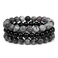 Set of 4 men's bracelets with 8mm grey and black natural stone beads on a white background - Map Stone and Labradorite (FK1210)