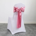 Pink satin chair bow sash tied on white cover for hotel wedding banquet decoration - Rose Pink