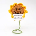 Macro shot of handcrafted crochet sunflower with positive quote card on white background - Sunflower O Card
