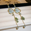Chinesische Harz-Ohrringe mit Bambusblatt-Muster und langen goldenen Quasten-Anhängern - Chinesische Tinte Bambusblatt Ohrringe (5# Silver Earring Post)