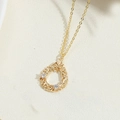 14K gold plated branch style necklace with water drop hollow pendant and white zircons - Waterdrop Hollow
