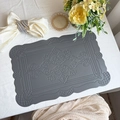 Grey embossed faux leather placemat with vintage wavy edges for elegant dining tables - Embossed Totem Dark Grey