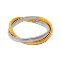Two-tone gold and silver Tubogas flexible cuff bracelets with metal texture - Wrapped Double Ring Gold And Steel Bracelet (CK1208)