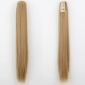 Golden straight ponytail hair extension with claw clip attachment front and back views - 18-Sandy Blonde