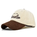 Detail of corduroy baseball cap with WONDER embroidery and two-tone brown brim - Adjustable / Coffee