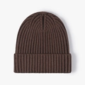 Warm winter knitted beanie hat in dark brown ribbed cotton fabric for outdoor wear. - Dark Coffee