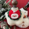Detail of Christmas pet bib with red knit texture and 3D Santa Claus decoration - One Size / Santa Claus (Plush Style)