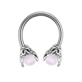 Detail of surgical steel horseshoe ring with eagle claws holding purple opal beads - Silver Eagle Claw Purple Opal Style Bead