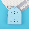 Mini light blue silicone coin purse with carabiner and decorative round vent holes - Blue