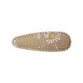 Pasador de pelo floral con estampado de margaritas en tela de lino beige con borde ondulado - Estilo 39