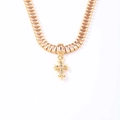 Elegant gold cross necklace featuring continuous rectangular cut zircon crystals - 08 Gold White Zirconia (Vintage Cross Style)