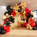 Elegant black red and gold balloon arch kit with metallic star balloons for party decor - Black Red Gold