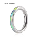 G23 Titan Scharnierring für Piercings mit blau-grünem Opal-Inlay in der Größe 1.2x6mm - OP26 Modell / 16G / Seitlich Eingelegter Blaugrüner Opal / 1,2*6mm