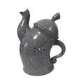 Gray ceramic teapot with black and white spots and unique curved attitude design - Grey Pot