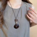 Maillard vintage long necklace featuring dark brown resin beads and ethnic pendant design - 44# Necklace-Coffee