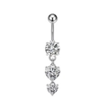 Silver belly button ring with vertical round and double heart-shaped cubic zirconia - Style 7-Triple Prong-set Heart Diamond
