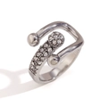 Anello asimmetrico a fibbia in argento con cristalli scintillanti e micro-intarsio di lusso - Anello Aperto Fibbia Asimmetrica Strass / Argento