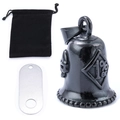 Polished black 1%er skull guardian bell pendant with velvet pouch and metal tag set - 1% Bell Pendant Set (Style 3 + Velvet Bag + Tag)